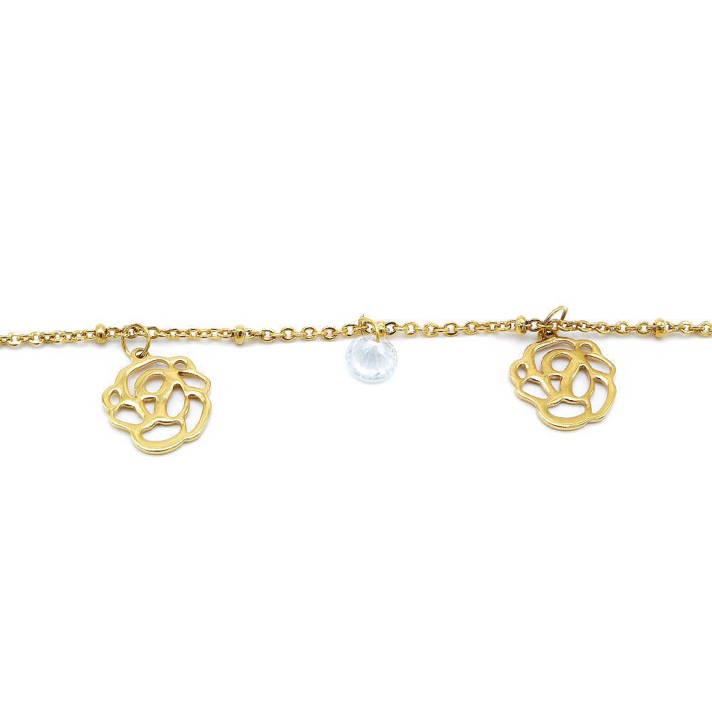Zannie Rose with Stones Stainless Steel Charm Bracelet | SilverWorks