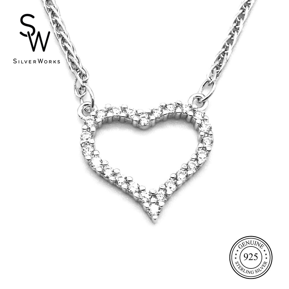 Silverworks Open Heart w/ Foxtail Ball End Necklace - Fashion Accessory for Women N4024