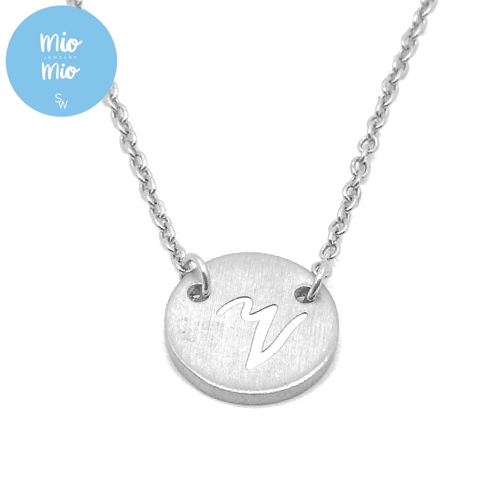 
                      
                        Reign Round Plate Letter Engraved Stainless Steel Pendant Necklace | SilverWorks
                      
                    