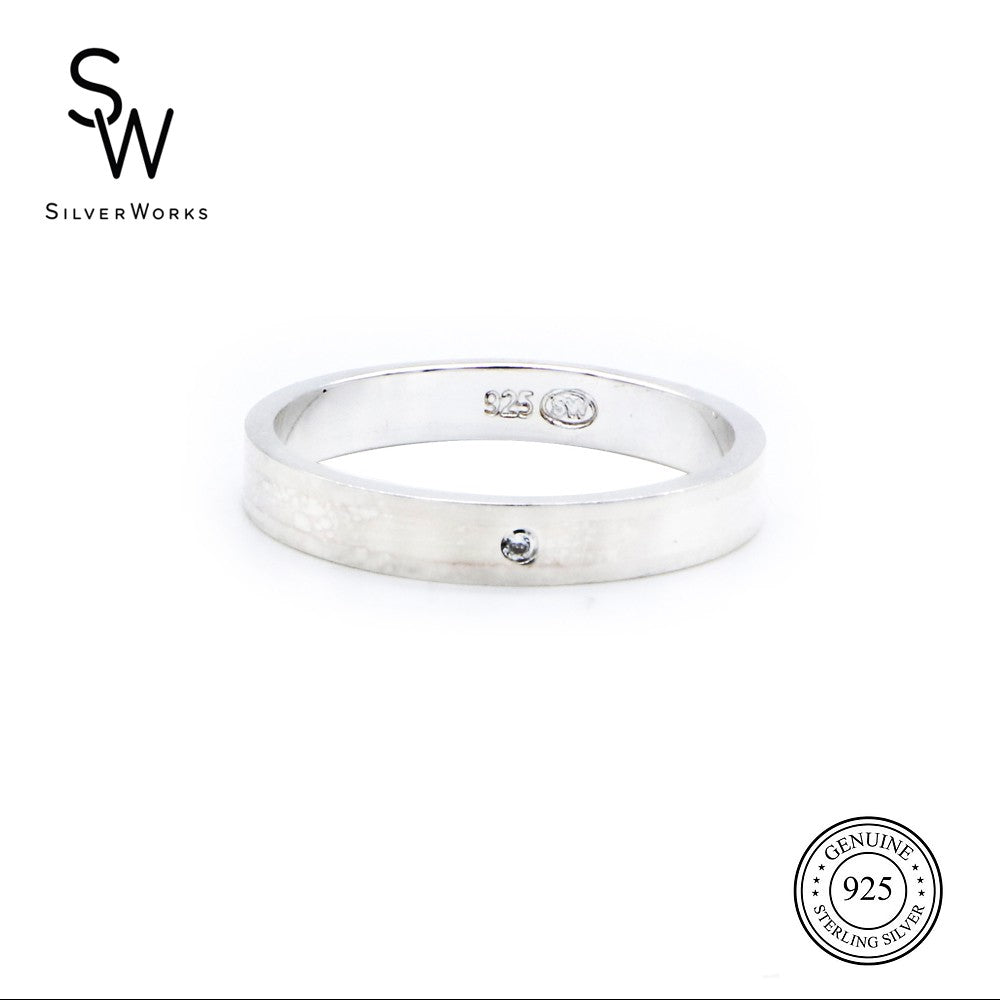 Silverworks R4417 Thin Sandblasted Ring with Zirconia Ring