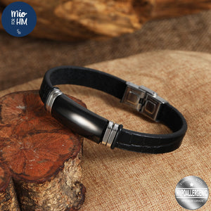 Silverworks Black ID Bar in Printed Pattern Leatherette Bracelet (X4505/06) - Mio Mio Collection