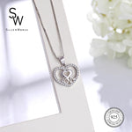 Silverworks N3989 Open Heart with "LOVE" in Cubic Zirconia Heart Frame Pendant