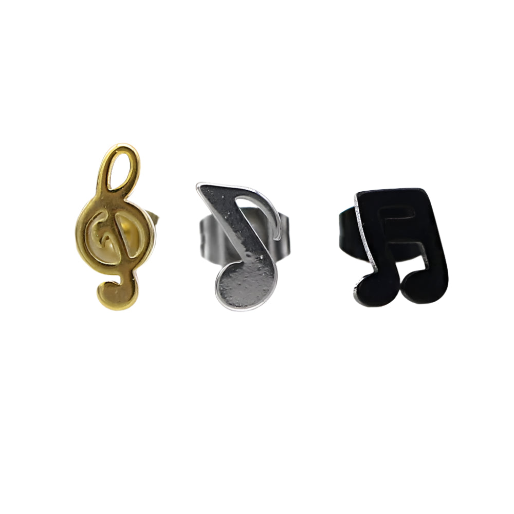Sikes Musical Notes Stainless Steel Stud Earrings Set | SilverWorks