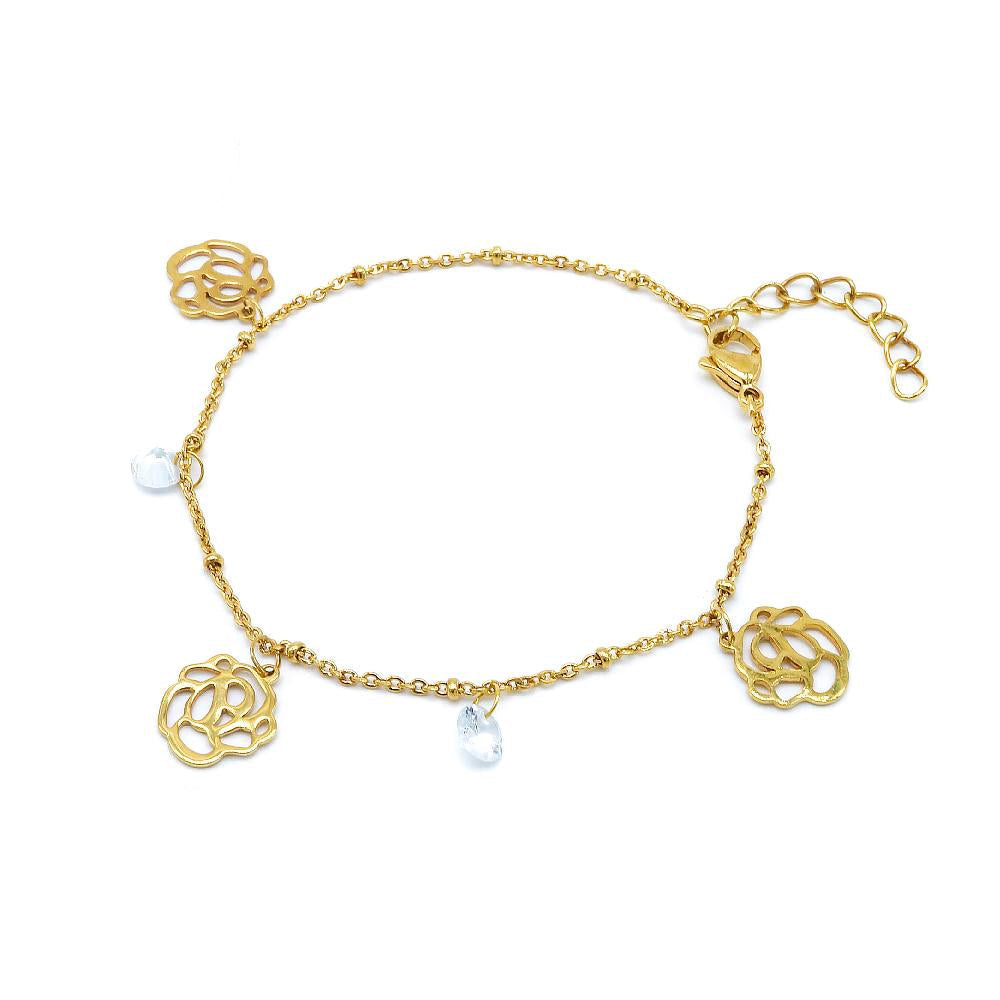 Zannie Rose with Stones Stainless Steel Charm Bracelet | SilverWorks