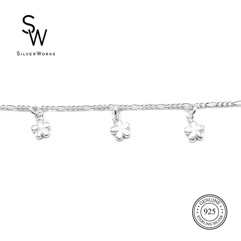 Silverworks B5162 Figaro Bracelet w/ Small Dangling Flower