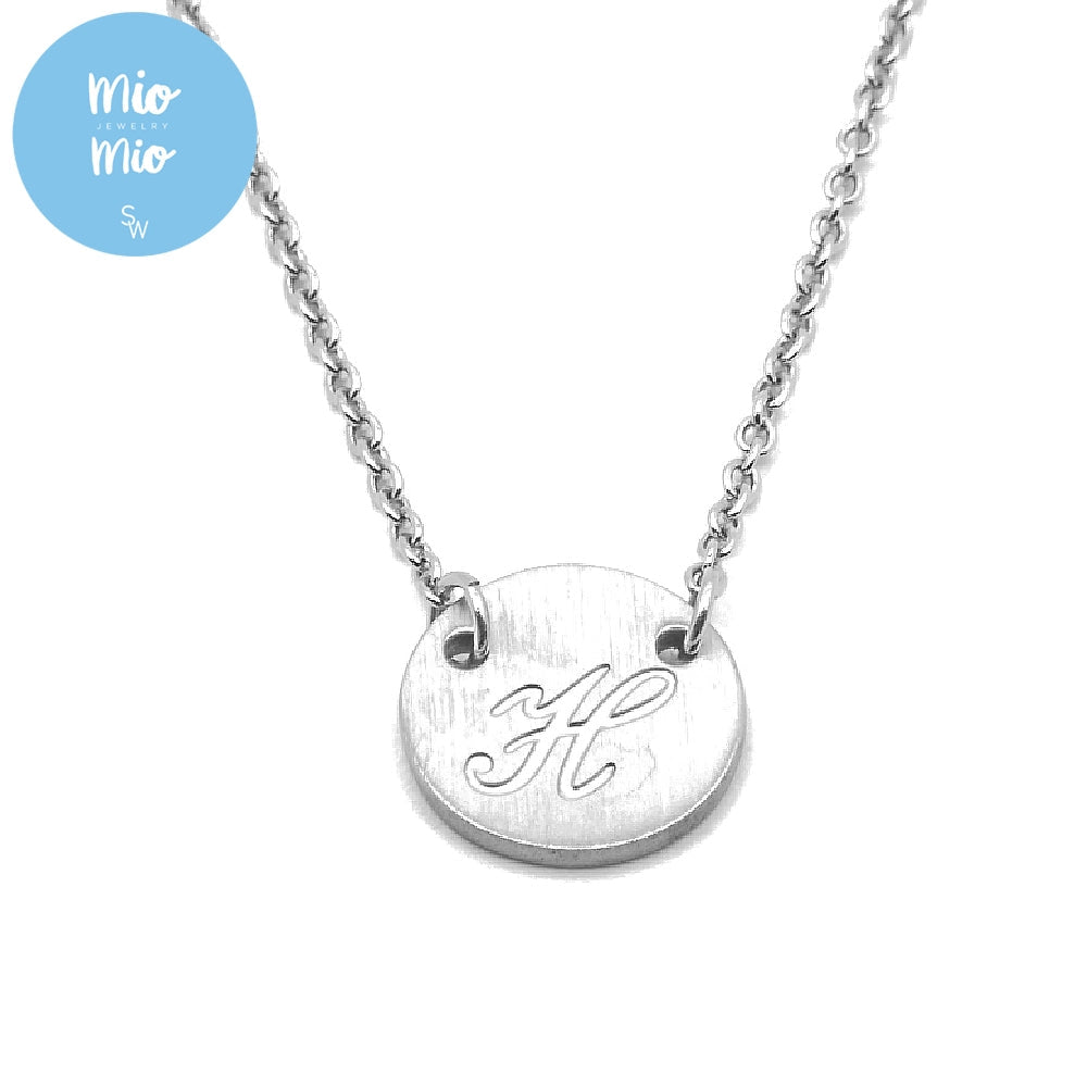 
                      
                        Reign Round Plate Letter Engraved Stainless Steel Pendant Necklace | SilverWorks
                      
                    