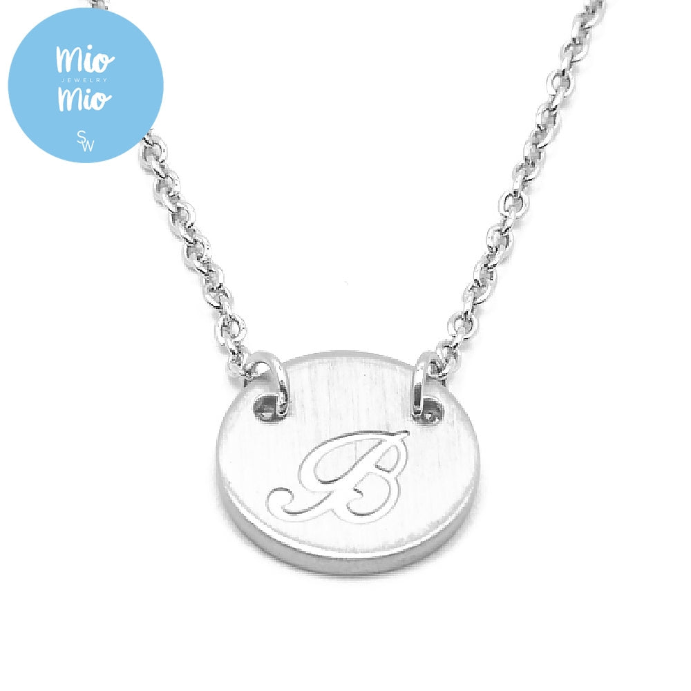 Reign Round Plate Letter Engraved Stainless Steel Pendant Necklace | SilverWorks