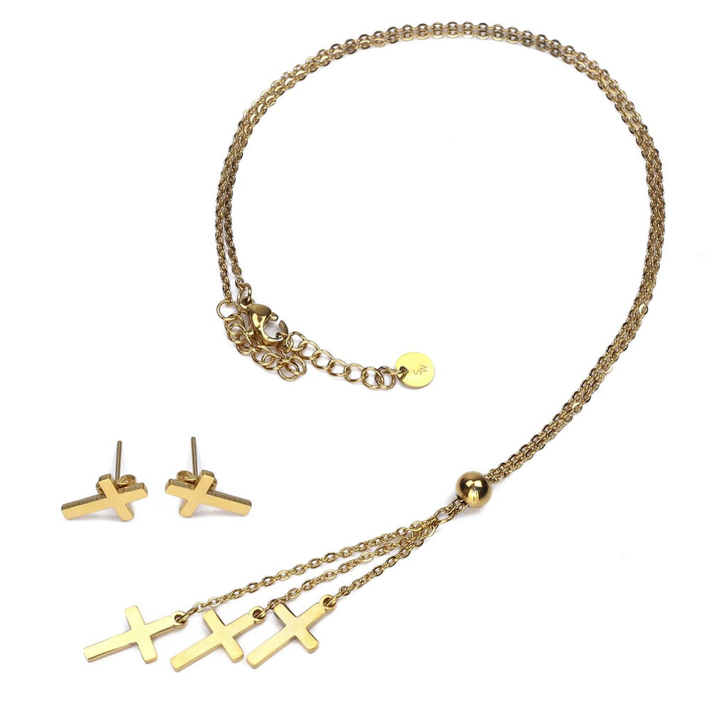 Mio Mio by Silverworks 18k Gold Plated 3 Layered Cross Set - Fashion Accessory for Women X3539