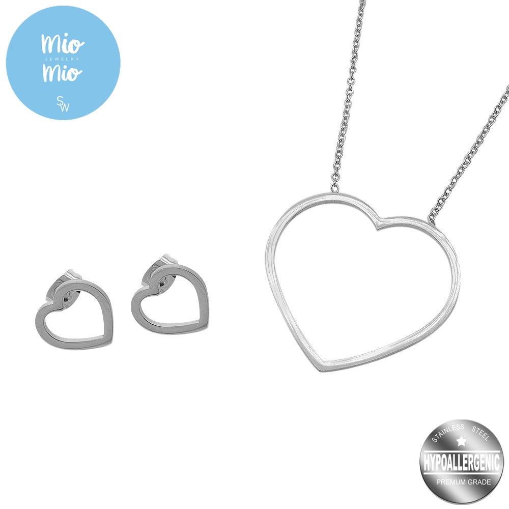
                      
                        Mio Mio by Silverworks Thin Open Heart Earrings&Necklace Set-Fashion Accessory for Women X4103/X4100
                      
                    