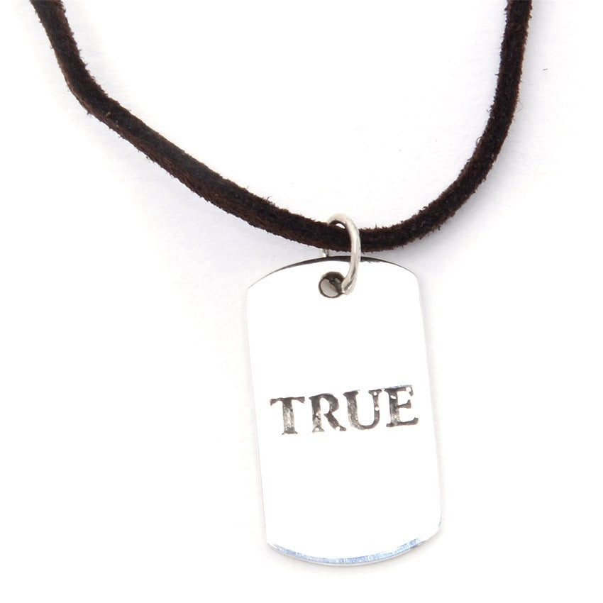Jonah "True" Dogtag 925 Sterling Silver Pendant Leatherette Necklace | SilverWorks