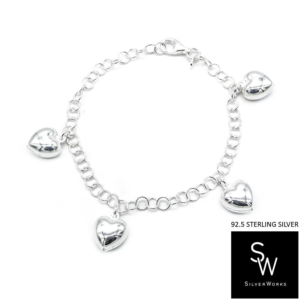 Silverworks B5155 Rolo Chain Bracelet with 4 Puff Heart