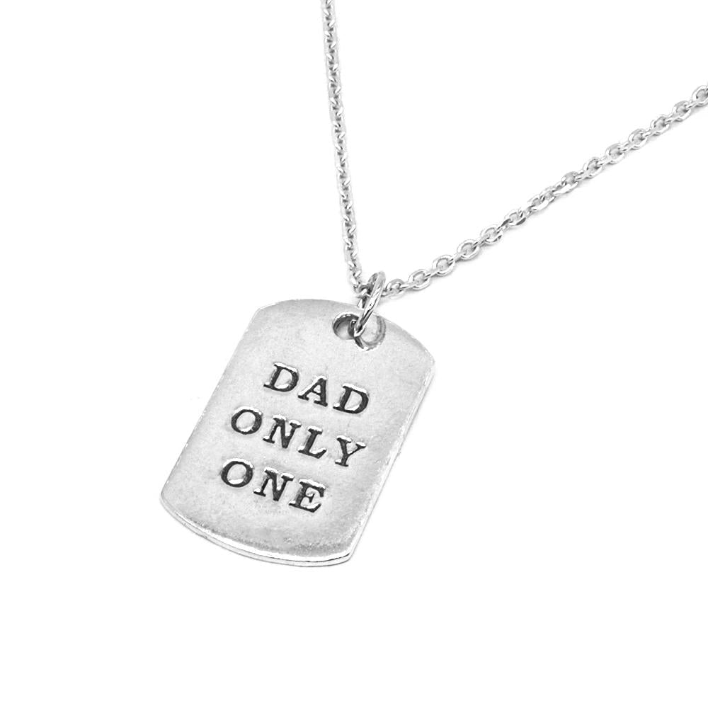 "Dad Only One" Engraved Dogtag Pendant in Leather Necklace | SilverWorks