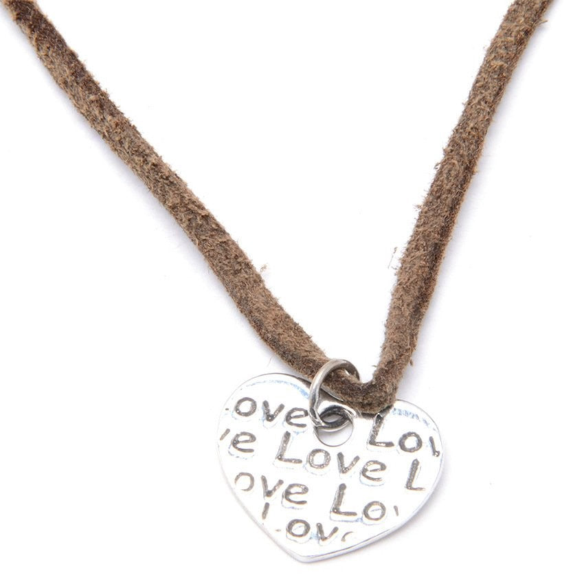 Penny Heart "Love" Engraved 925 Sterling Silver Pendant in Leather Necklace | SilverWorks