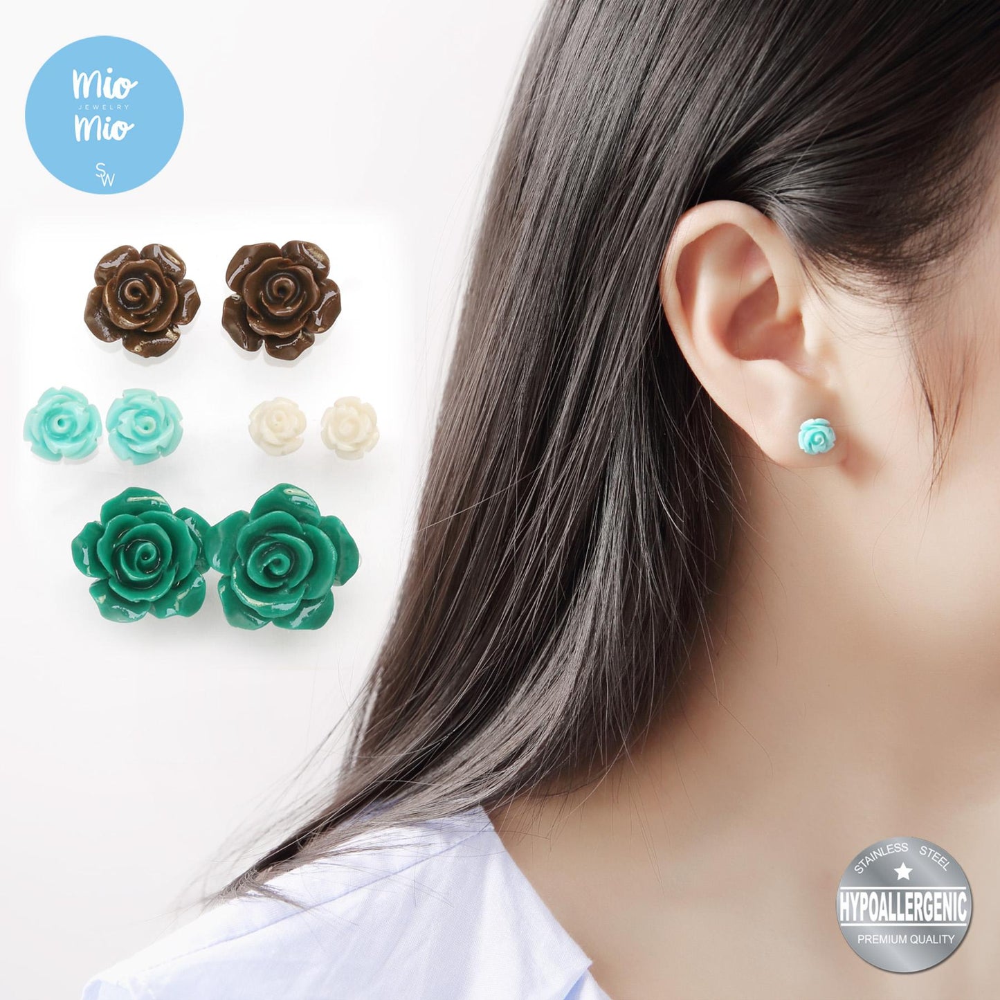 Valentina Flower Stainless Steel Stud Earrings Set | SilverWorks