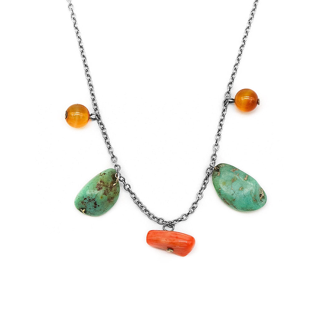 Jenica Multicolor Gemstones 925 Sterling Silver Statement Necklace | SilverWorks