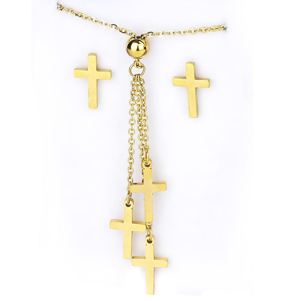 
                      
                        Mio Mio by Silverworks 18k Gold Plated 3 Layered Cross Set - Fashion Accessory for Women X3539
                      
                    