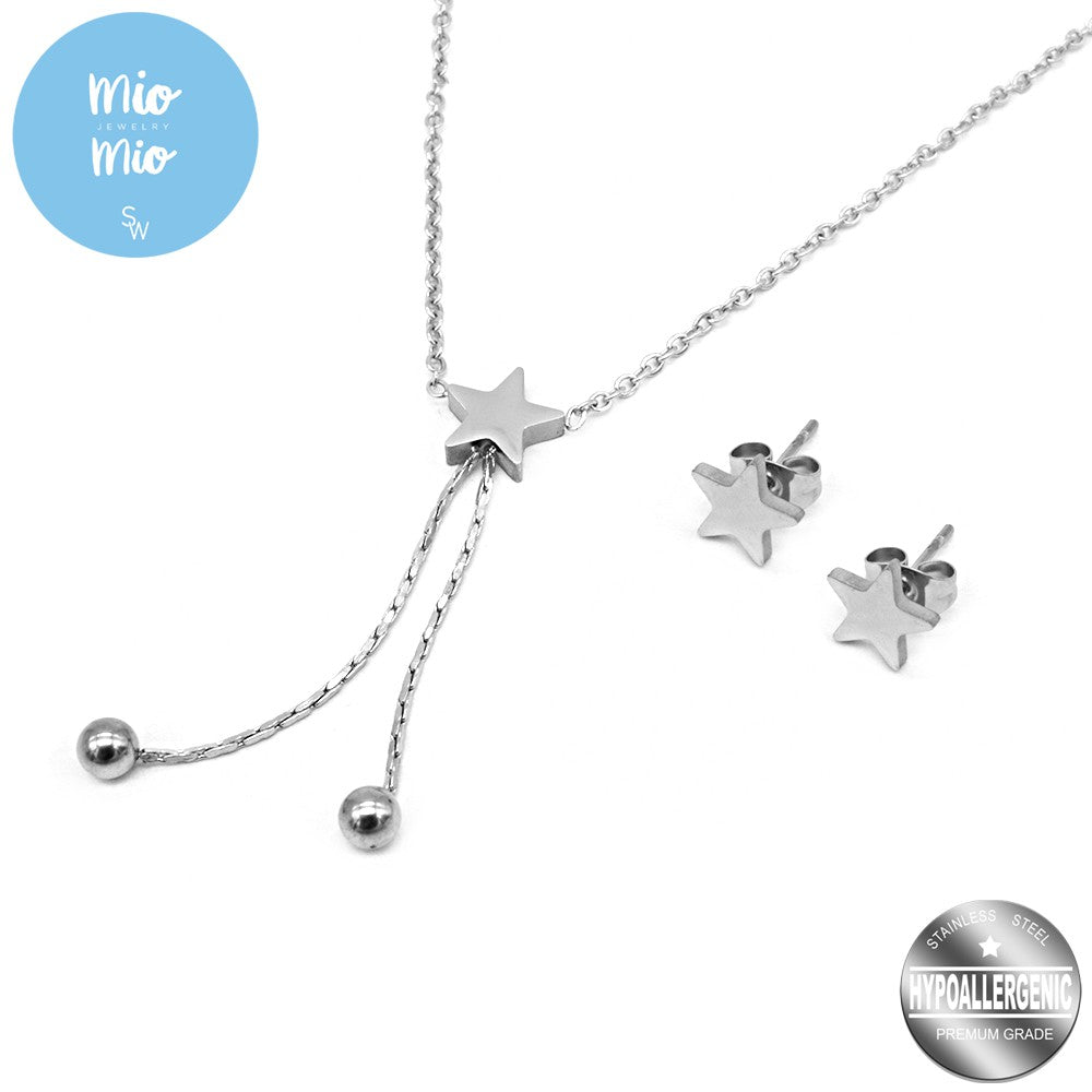 Mio Mio by Silverworks Star with Drop Earrings&Necklace Set -Fashion Accessory for Women X4389/X4445