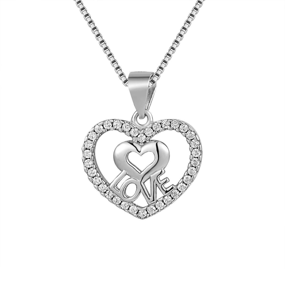Curtis "Love" in Heart 925 Sterling Silver Pendant Necklace | SilverWorks