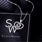 Silverworks N3989 Open Heart with "LOVE" in Cubic Zirconia Heart Frame Pendant