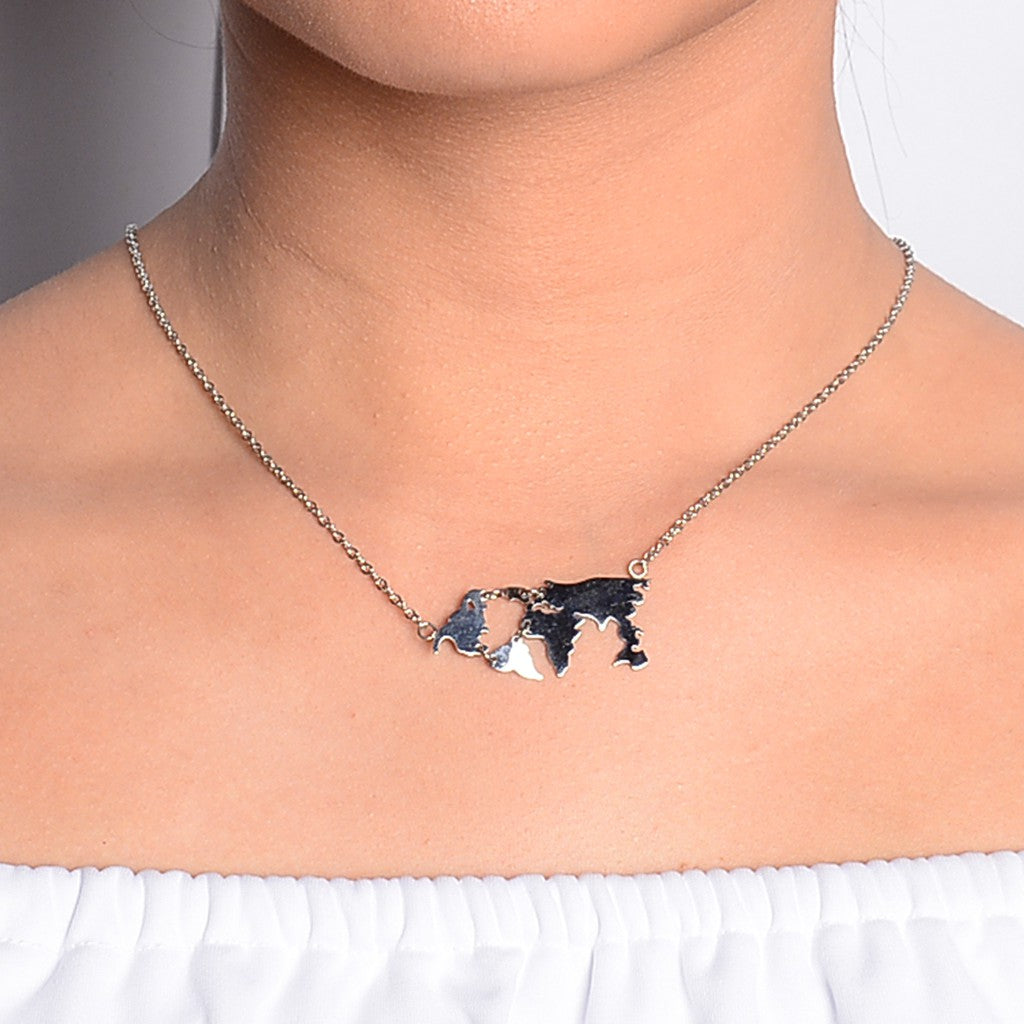 Dara Map Stainless Steel Pendant Necklace | SilverWorks