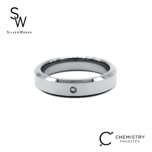 Silverworks Beveled Edge Design Tungsten Ring with Small Diamond - Chemistry Tungsten Collection T38