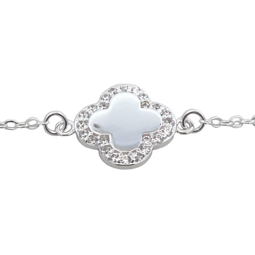 
                      
                        Cloverleaf 925 Sterling Silver CZ at side Bracelet
                      
                    