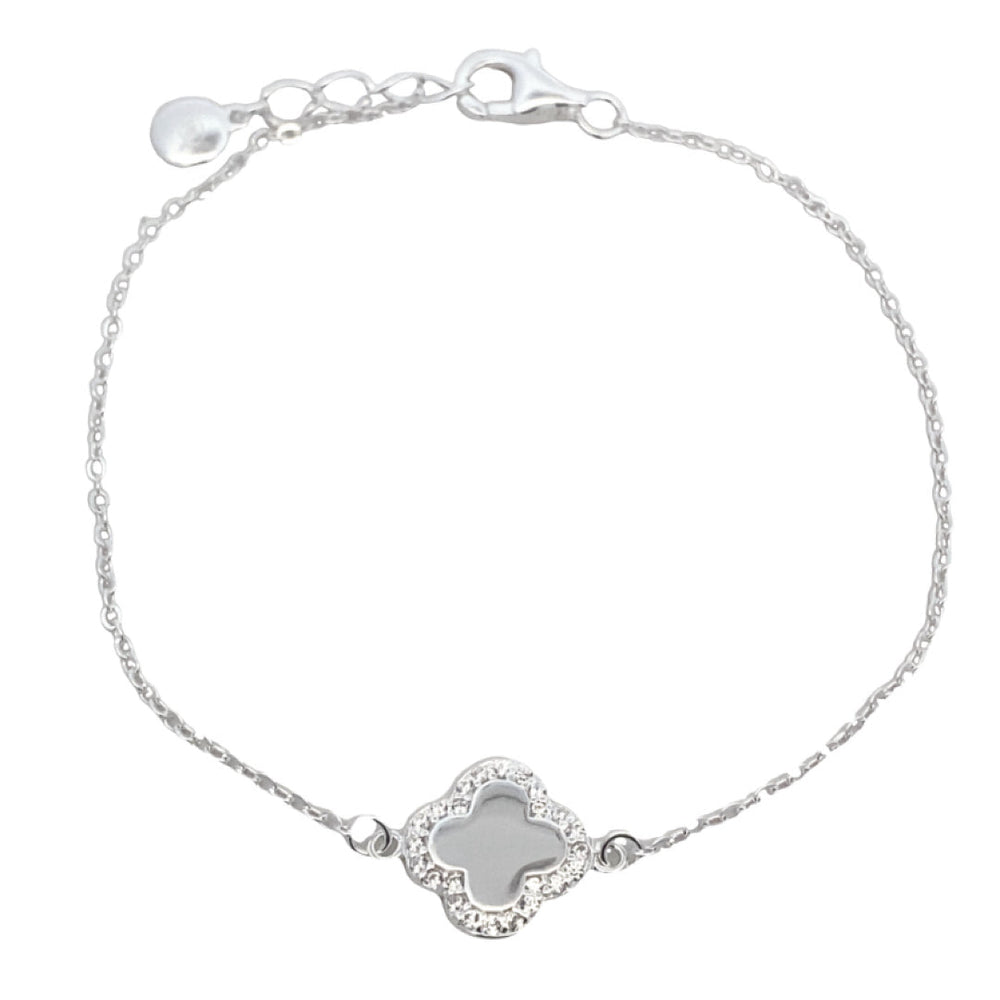 
                      
                        Cloverleaf 925 Sterling Silver CZ at side Bracelet
                      
                    