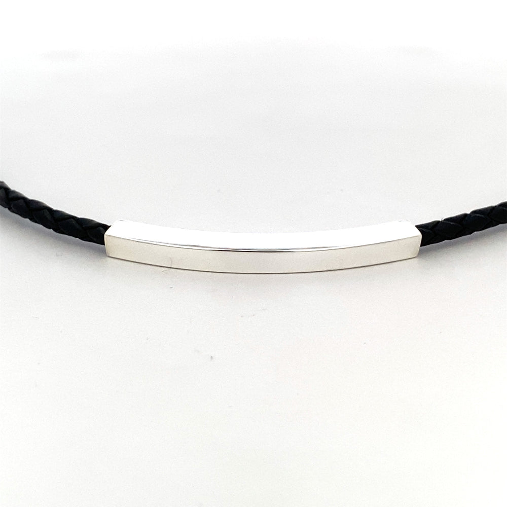 
                      
                        SILVER BAR IN BLACK LEATHER BRACELET
                      
                    