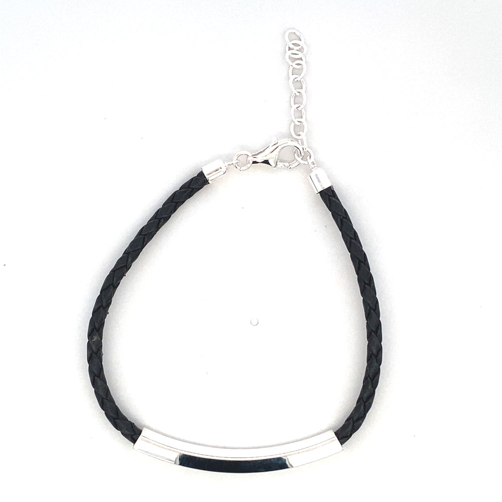 
                      
                        SILVER BAR IN BLACK LEATHER BRACELET
                      
                    