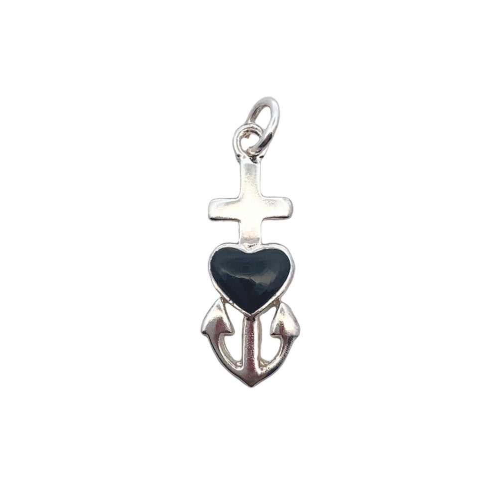 C3807 ANCHOR HEART PENDANT W/ONYX
