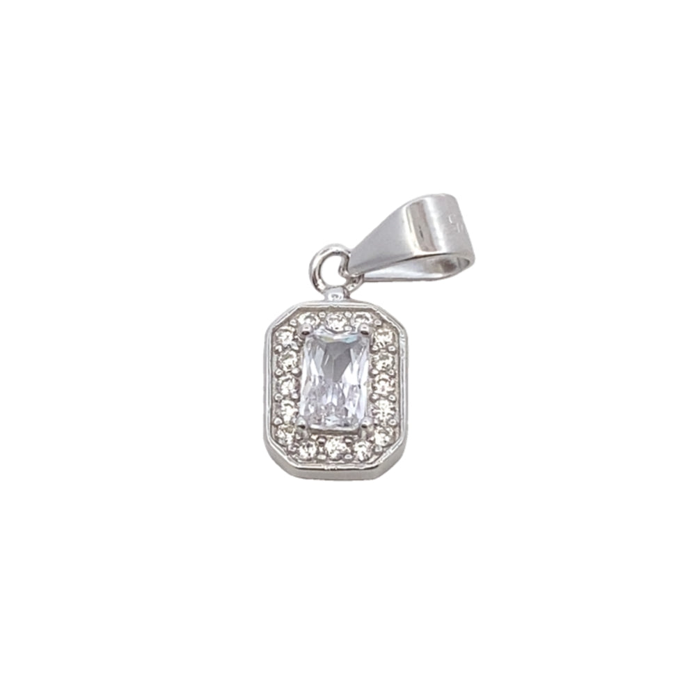 SilverWorks 5mm Square-Cut Oval Mid Silver Pendant Full CZ C5226