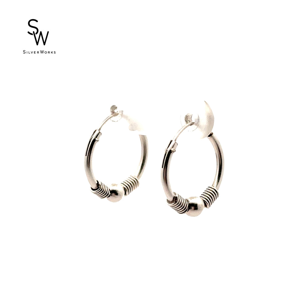 Silverworks E5095 Oxized Hoop Earrings with Ball Design