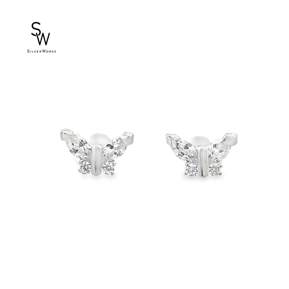 E7582 MARQUISE/RND CZ BUTTERFLY STUD 2.3G