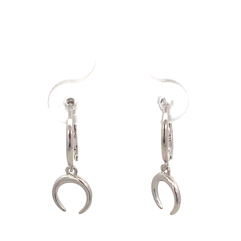 Luna Crescent Moon 925 Sterling Silver Hoop Drop Earrings | SilverWorks