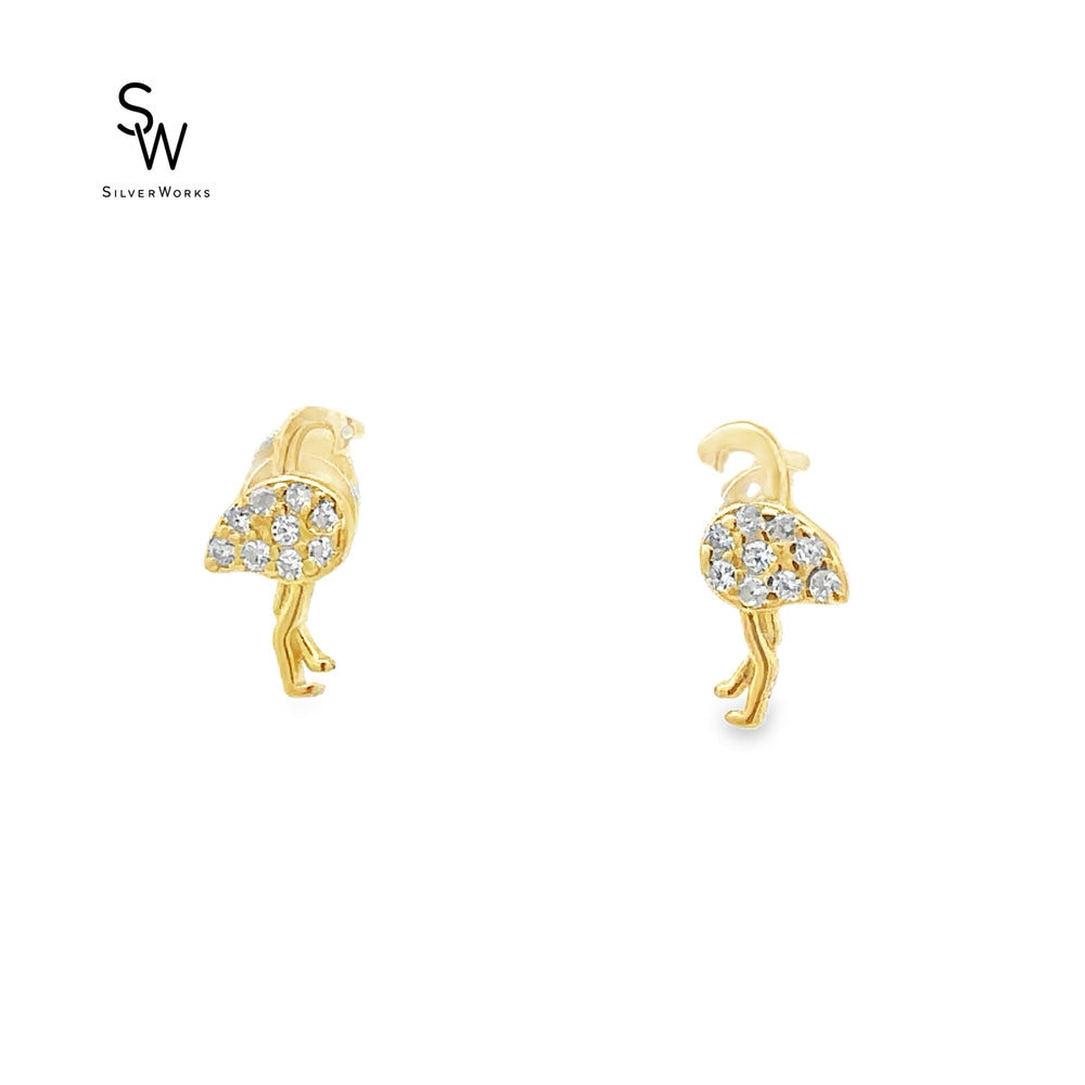 E7602 GOLD CZ PAVE FLAMINGO STUD 0.8G