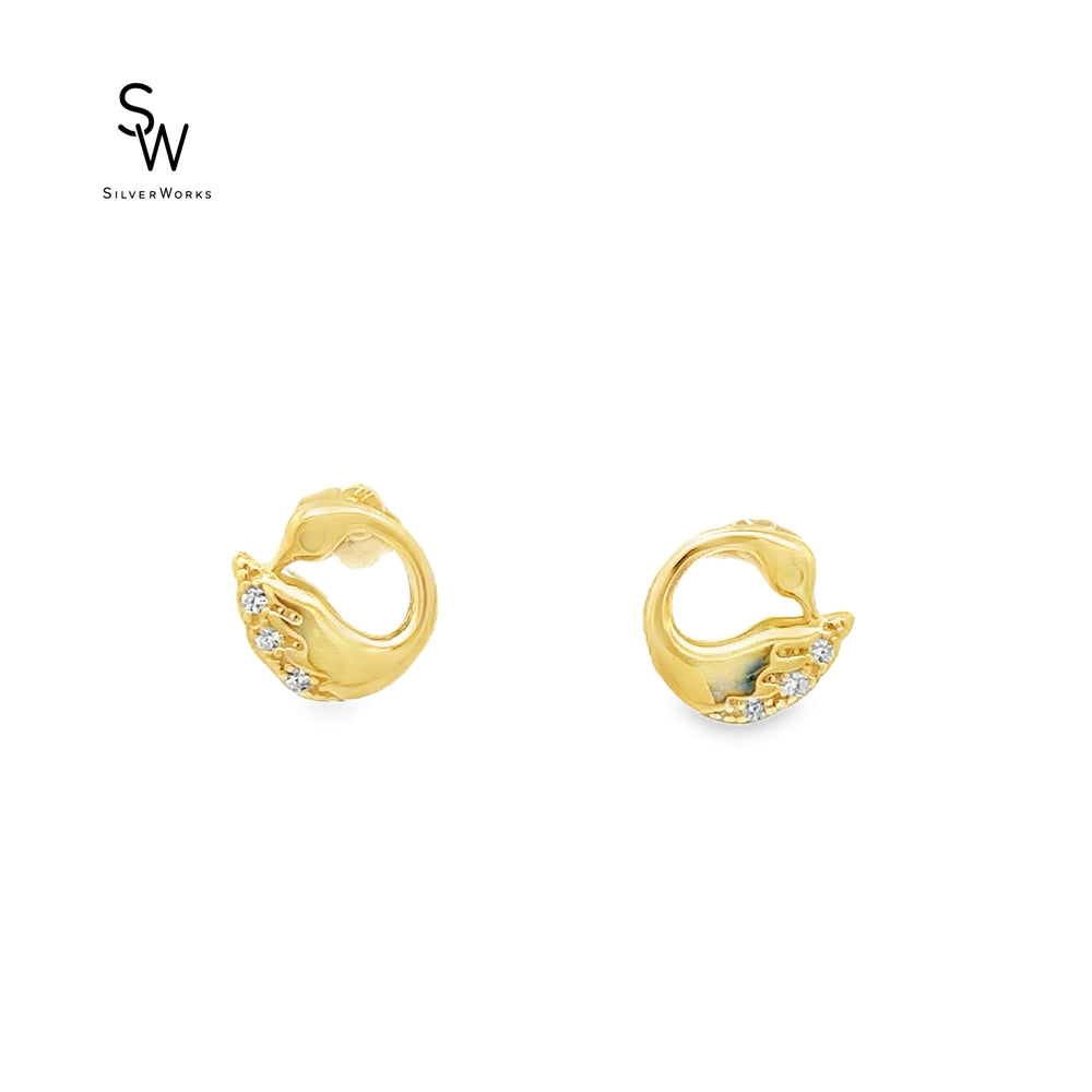 E7604 GOLD CZ PAVE FLAMINGO STUD 0.8G