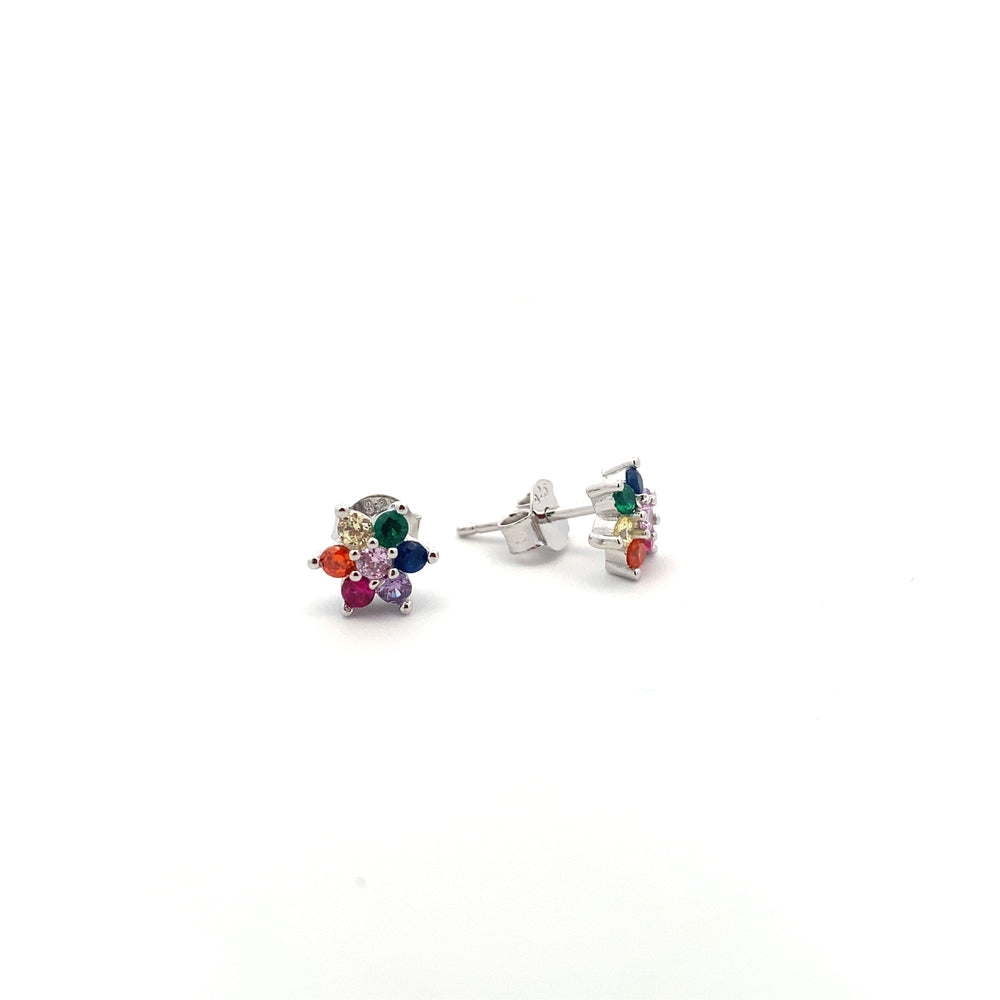 
                      
                        E7765 FLOWER DSGN RAINBOW COLORED STONE SILVER EARRINGS 1.30G
                      
                    
