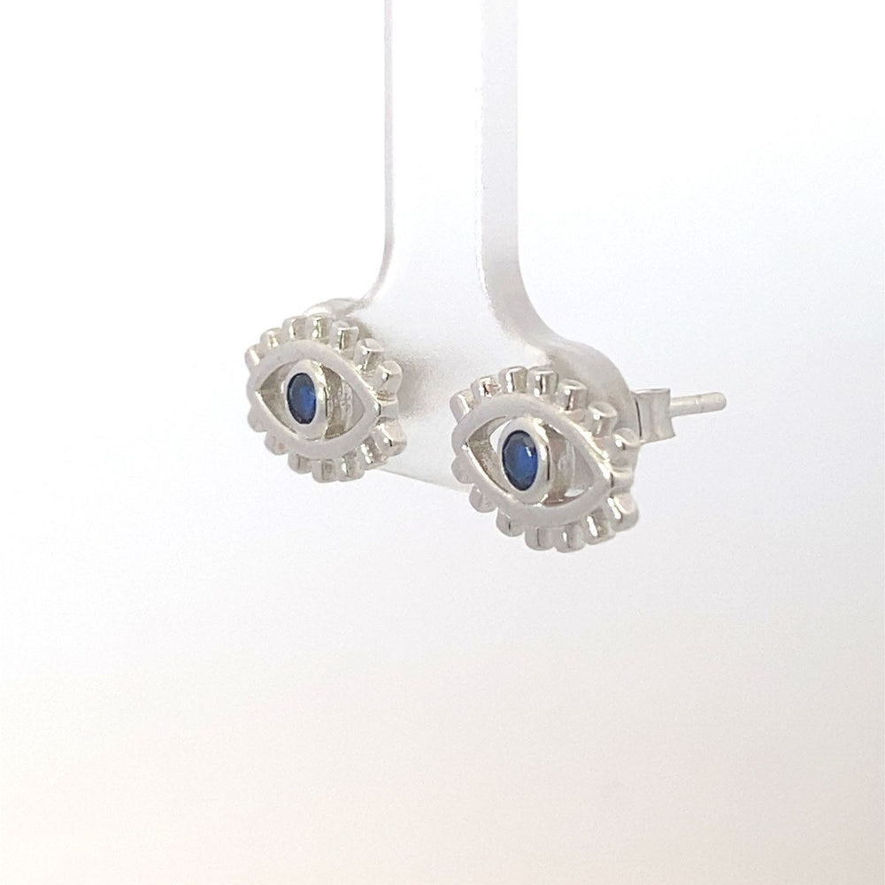 E7818 EVIL EYE WITH SAPPHIRE CZ IN MID RHOD STUD 2.9G