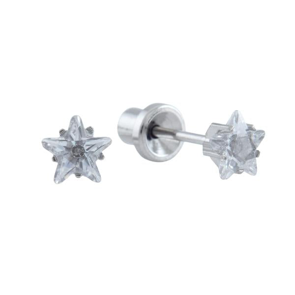 E7985 SS 5MM WHT CZ STAR EARPIERCING