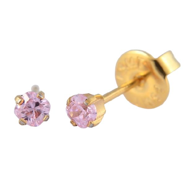 E7986 GPLTD SS 3MM CZ IN PRNCSSCUT PINK EARPIERCING