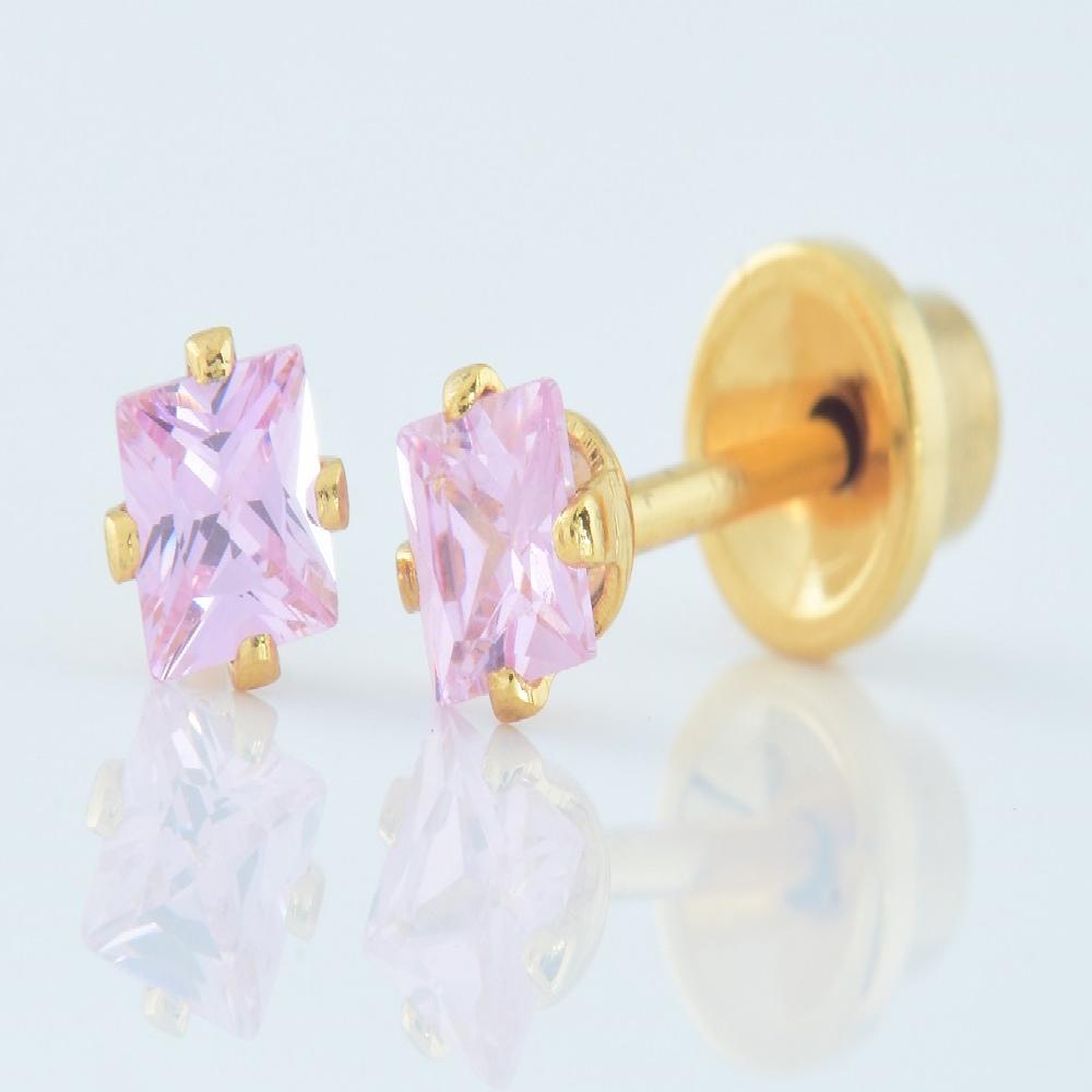 E7992 GOLD PLATED SS 3MMX3MM PINK CZ EARPIERCING