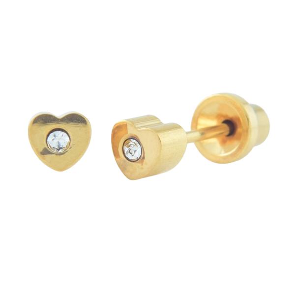 E7997 GPLTD SS HEART WTH WHTE CRYSTL BABYEARPIERCING