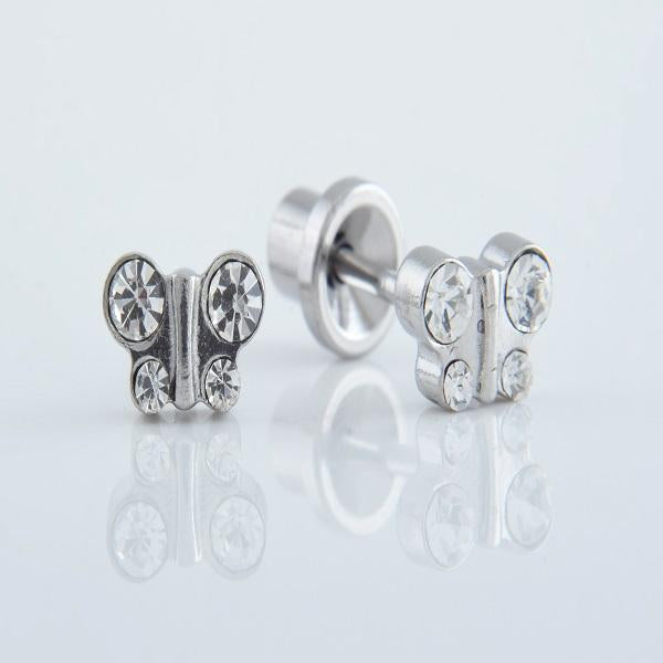 E8000 SS 6MM BTTRFLLY WITH 4CZ AT WINGS BBYEARPIERCING