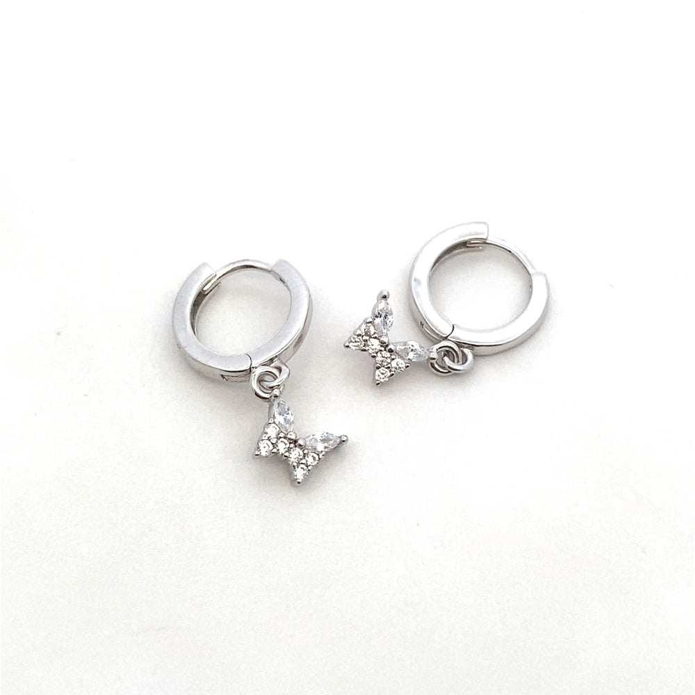 E8038 SILVER 5MM FULL CZ DANGLING BUTTERFLY HUGGIES EARRNG 1.81G
