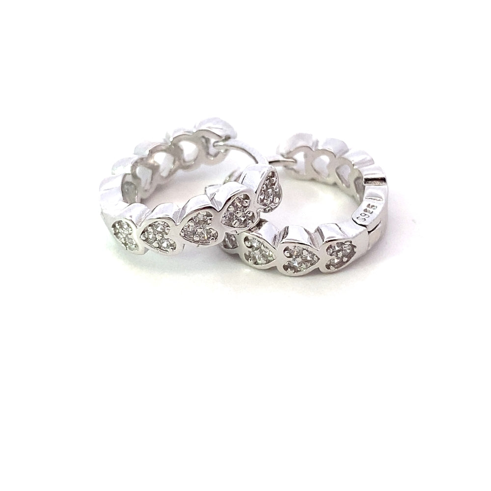 E8040 SILVER PLN AND WTH CZ PTTRND CHAIN HOOP EARRNG 3.45G