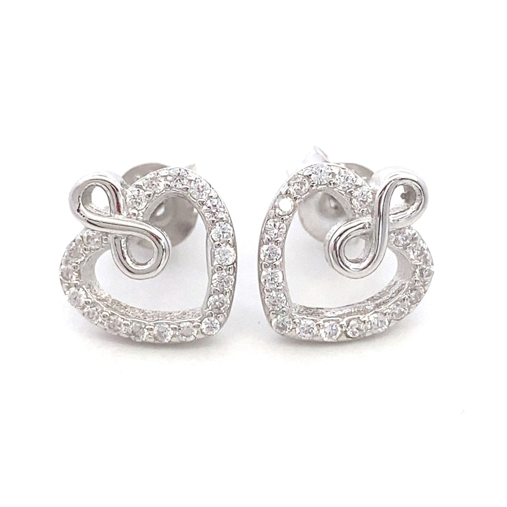 E8049 SILVER MID OPEN HEART FULLSIDE CZ MID TOP INFNTY SIGN STUD 1.41G