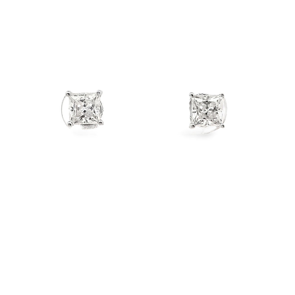 E8078 SILVER 4.5MM 0.5CRT PRNCESS CUT MOISSNITE STUD 1.35G