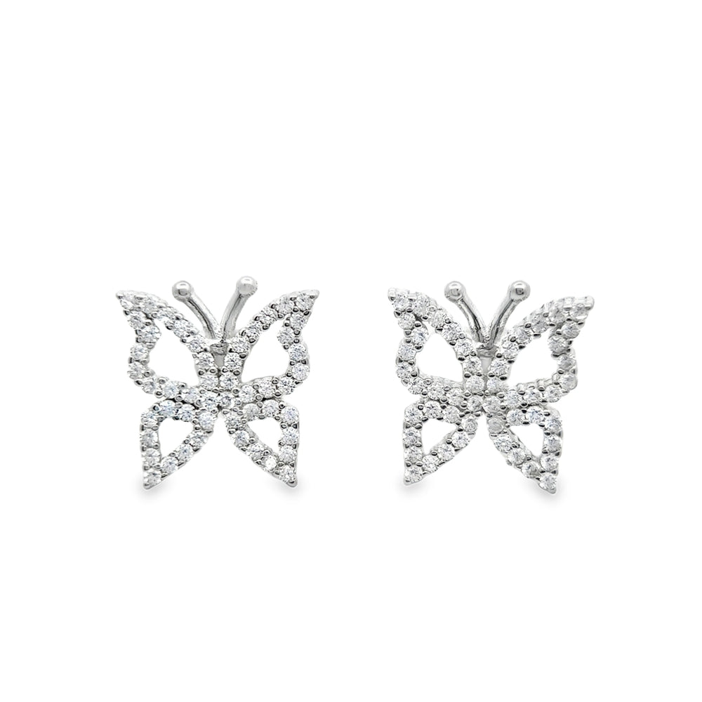 E8086 SILVER FULL CUBIC ZIRCONIA CUT OUT BUTTERFLY STUD EARRINGS 2.5G