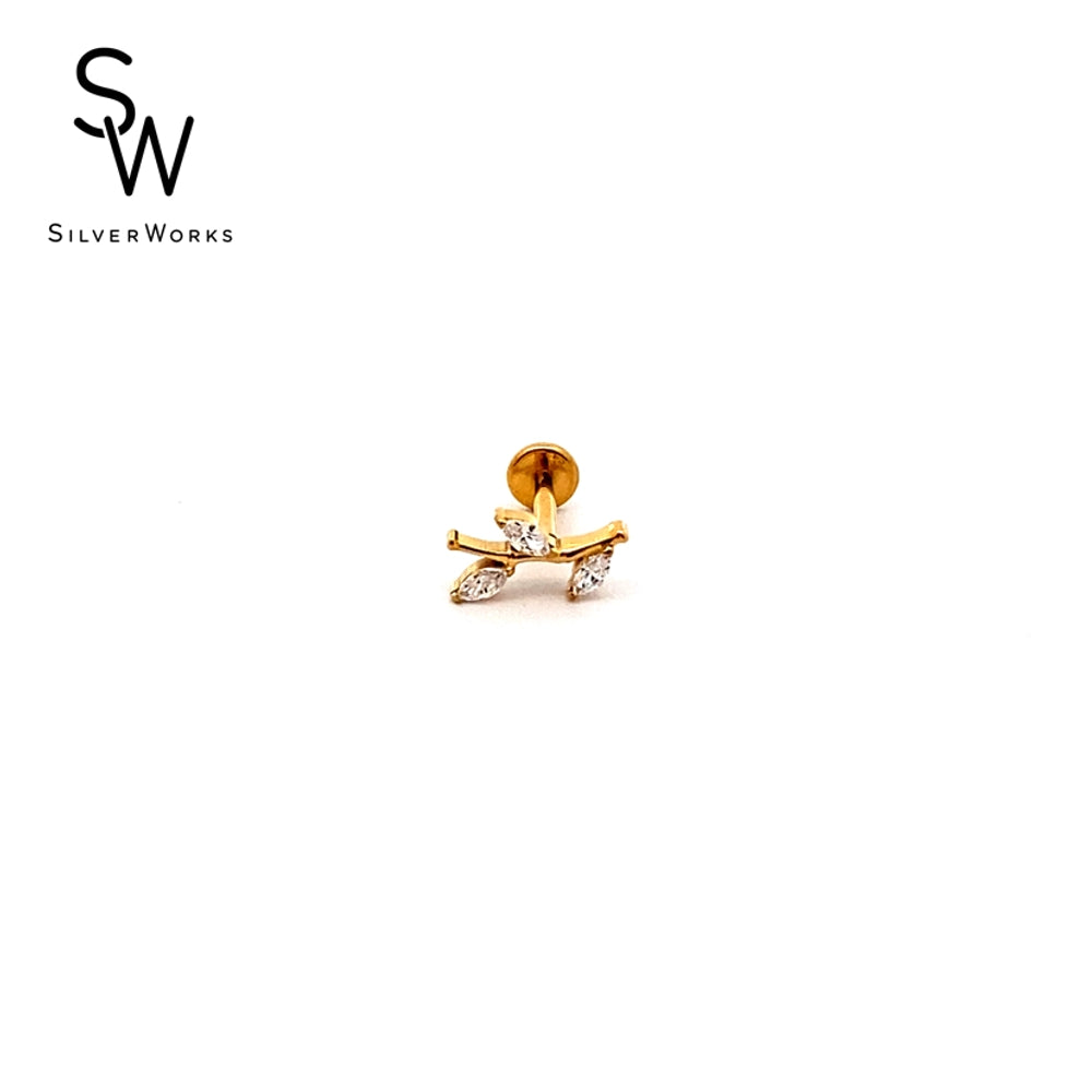 EBP2 3 LEAF WITH CZ TTNM GLDPLTD EARRING 0.2G