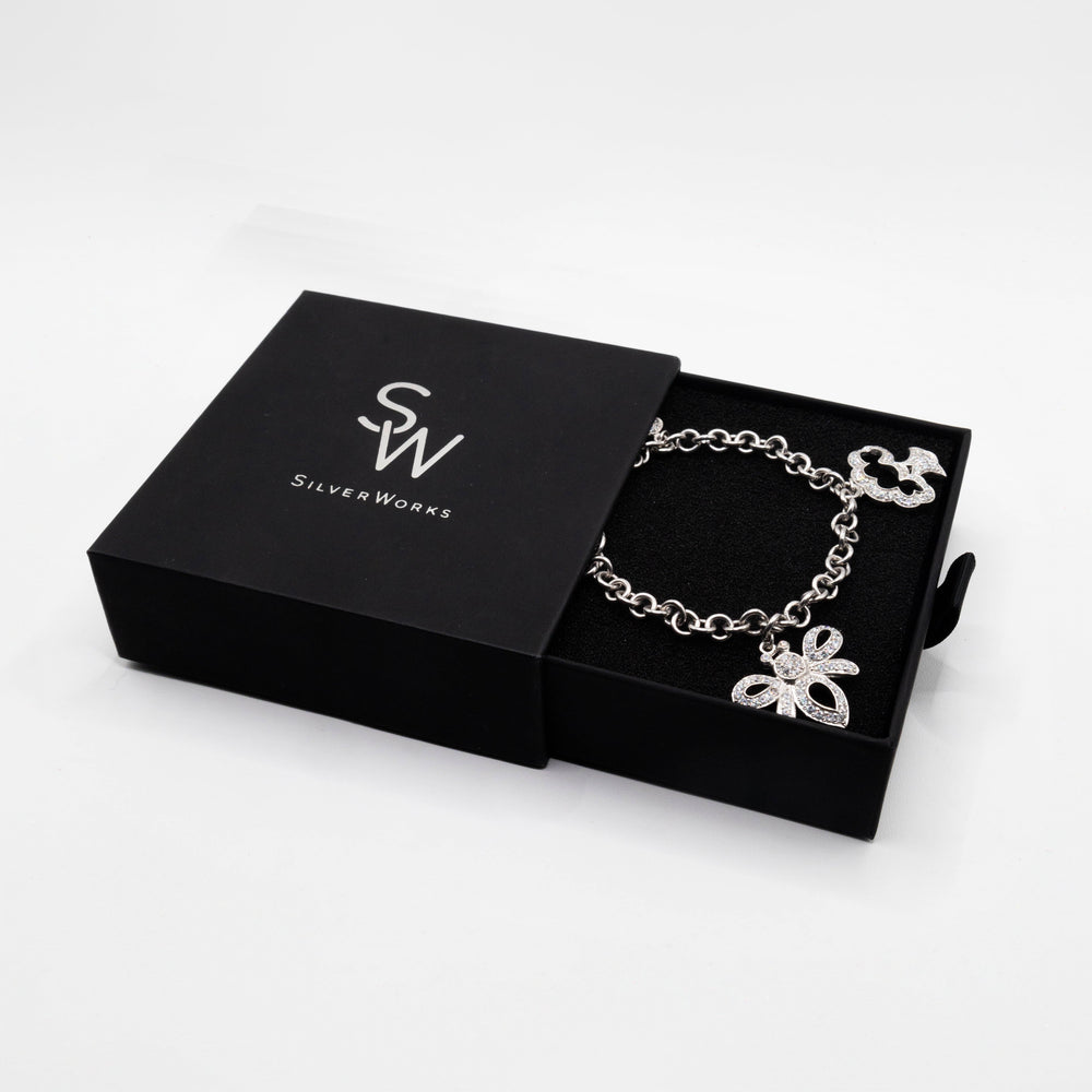 
                      
                        Ebony 925 Sterling Silver Charm Bracelet | SilverWorks
                      
                    